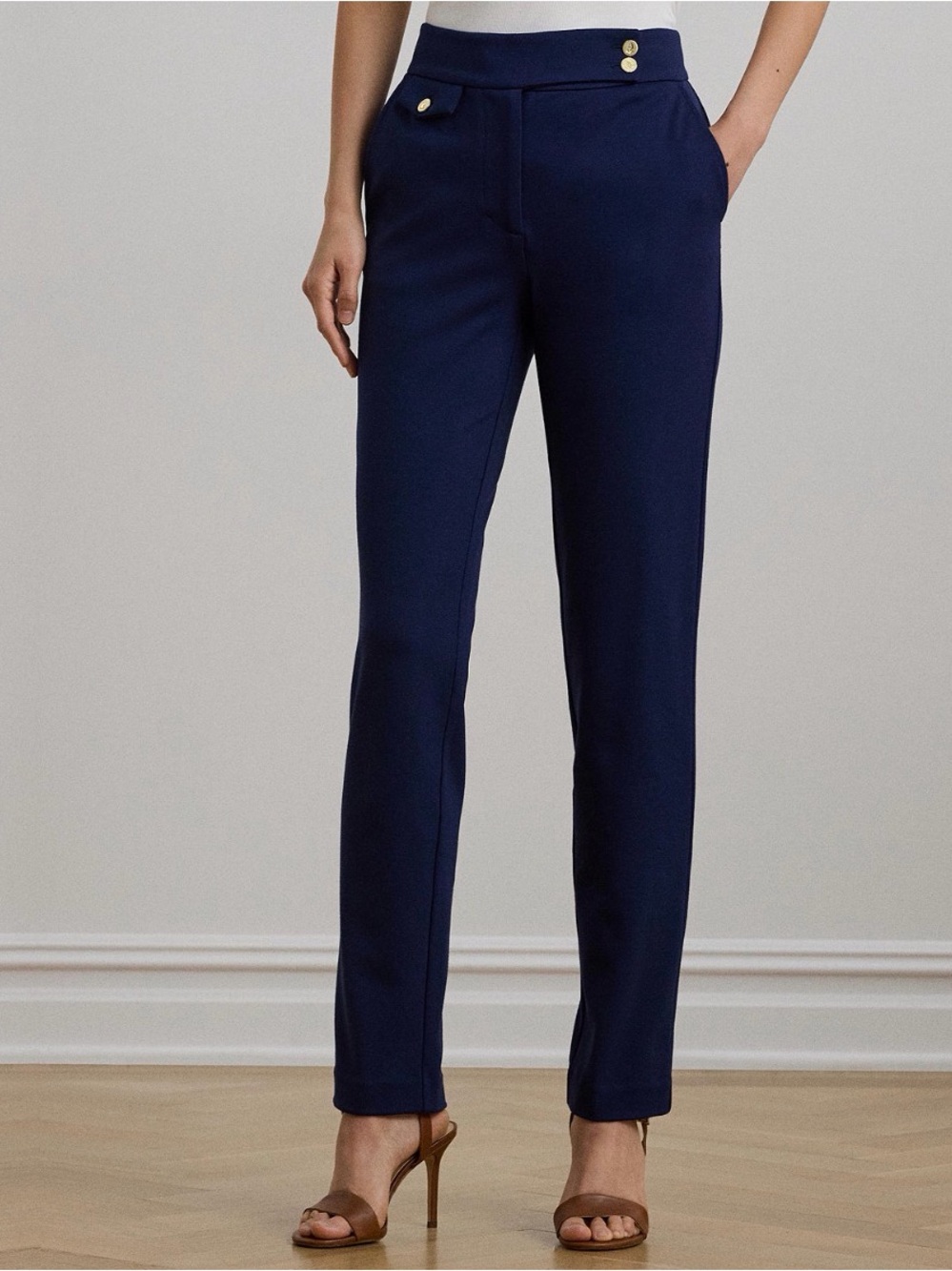 Lauren Ralph Lauren Women’s Navy Ponte High-Rise Straight Ankle Pants Pockets L - Picture 3 of 10